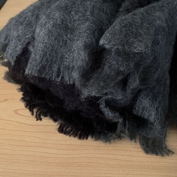 NEW Acrylic 70% Mohair 30% Pure Wool Throw Blanket‎ Black Gray Colorblock Ombre - Picture 2 of 8
